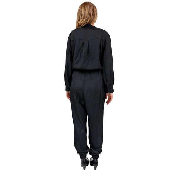 Victoria Sport Black Parachute Jumpsuit Zip Front Cinch Waist Cargo Pockets Sz M - Picture 6 of 9